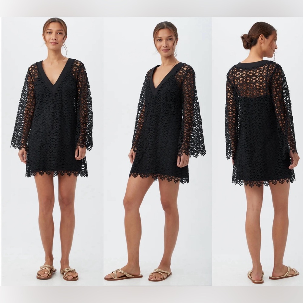 Trina Turk Chateau Bell Lace Swim Cover-Up Dress - Black (M)